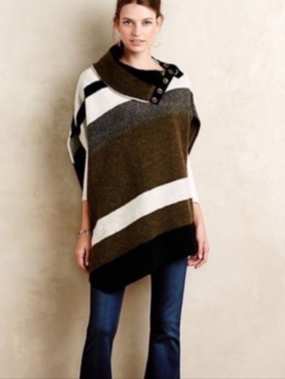 Anthro Tabitha Traverse Stripe Wool Blend Poncho SzL